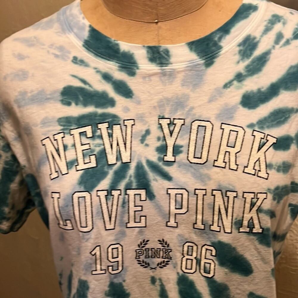 Victoria’s Secret Pink Blue Tie Dye Drawstring Hem Crop Top Size M - Picture 2 of 6